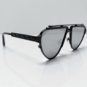 Irresistor Handmade 57mm Matte Black Titanium Silver Mirror Triangle Sunglasses